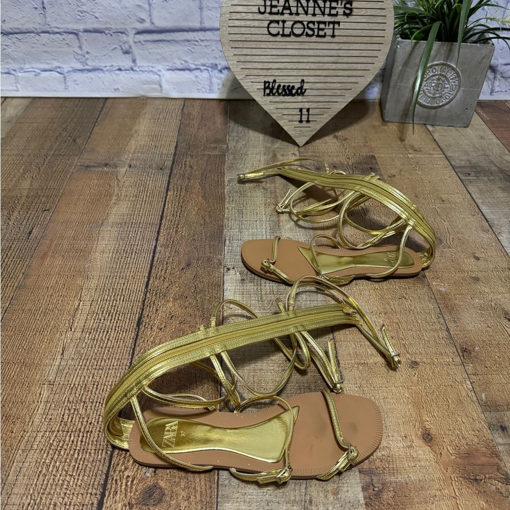 ZARA MULTI STRAP FLAT SANDALS with buckle detail bloggers favorite 37 6.5 - Picture 7 of 12